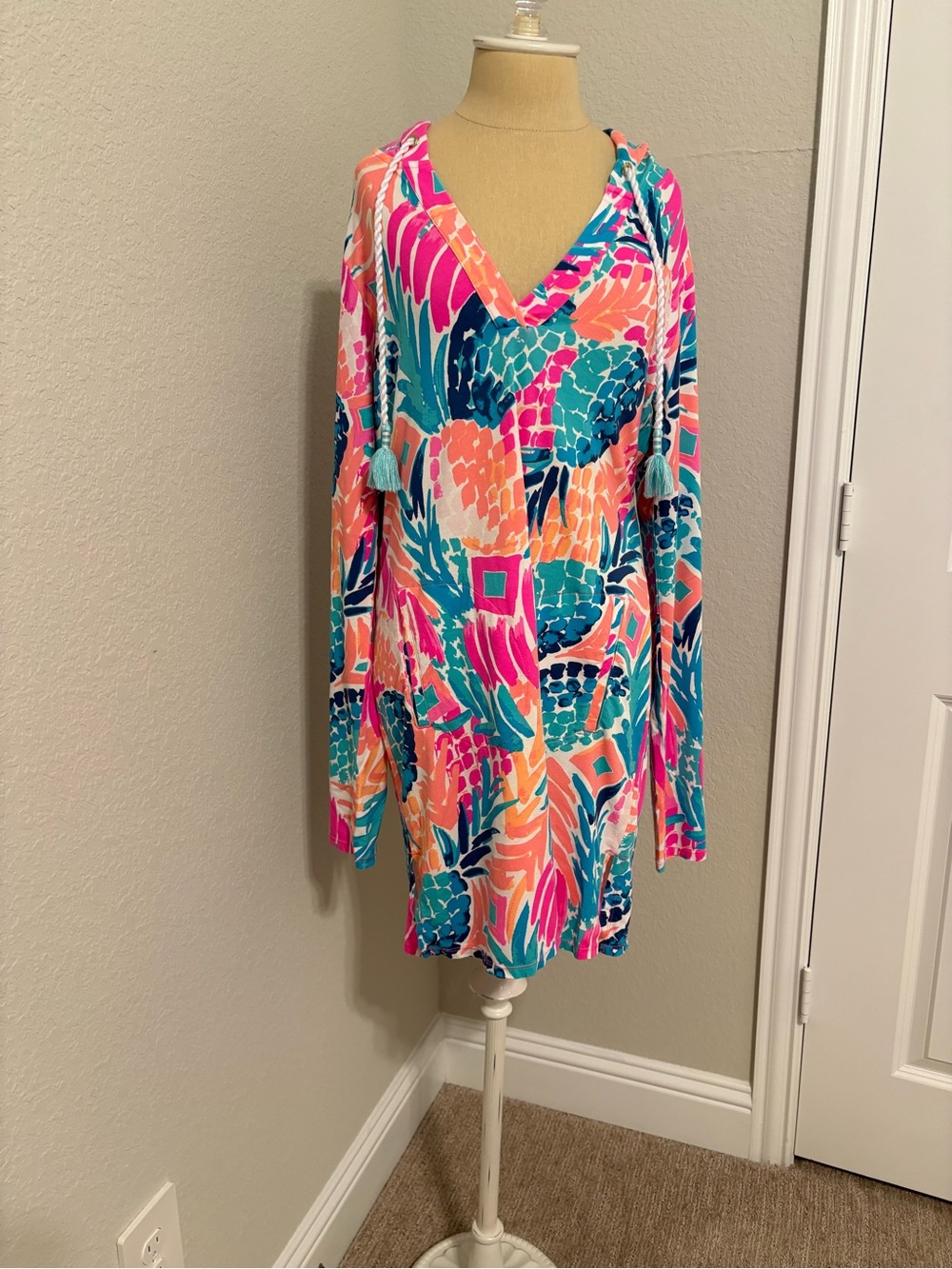 Lilly Pulitzer Multicolor Pink Teal Orange Hooded Swim Coverup